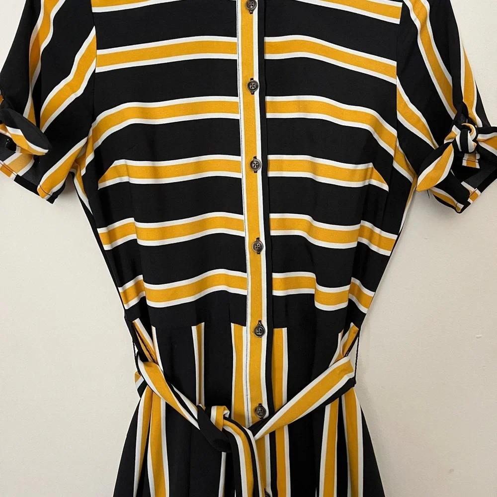 Who What Wear Striped Midi Dress Yellow Black Size XS